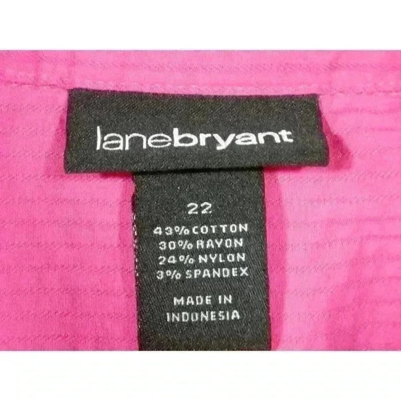 Lane Bryant button up top shirt sz 22 ruffle button placket pink on pink stripe - Picture 8 of 9